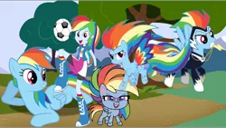 Size: 1920x1080 | Tagged: safe, derpibooru import, rainbow dash, earth pony, human, pegasus, pony, equestria girls, my little pony: pony life, female, image, png, power ponies, rainbow ponies, rainbow power, tree