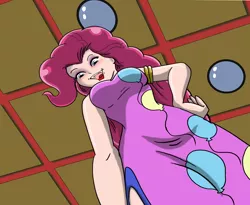 Size: 6369x5228 | Tagged: safe, artist:cdrudd, derpibooru import, pinkie pie, human, crossover, female, from below, humanized, image, jpeg, looking down, ranma 1/2, shampoo (ranma 1/2), solo