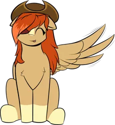 Size: 2608x2836 | Tagged: safe, artist:hellblazer911, derpibooru import, oc, oc:rose acre, unofficial characters only, pegasus, pony, cowboy hat, eyepatch, eyes closed, female, floppy ears, hat, image, long mane, png, simple background, sitting, smiling, solo, tongue out, transparent background, wings