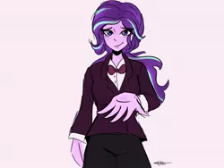 Size: 1632x1224 | Tagged: safe, artist:twiskielulamoon, derpibooru import, starlight glimmer, equestria girls, clothes, female, image, jpeg, smiling, solo, tuxedo