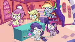 Size: 1920x1080 | Tagged: safe, derpibooru import, screencap, applejack, fluttershy, rainbow dash, rarity, twilight sparkle, alicorn, earth pony, pegasus, pony, unicorn, my little pony: pony life, spoiler:pony life s02e05, close encounters of the balloon kind, image, png