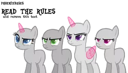 Size: 1252x720 | Tagged: safe, artist:kingbases, derpibooru import, oc, unofficial characters only, alicorn, pony, unicorn, alicorn oc, bald, base, eyelashes, female, frown, group, horn, image, mare, png, simple background, transparent background, unamused, unicorn oc, wings