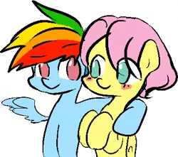 Size: 398x352 | Tagged: safe, artist:chiyoneun, derpibooru import, fluttershy, rainbow dash, pegasus, pony, arm around neck, blushing, butterblitz, butterscotch, female, flutterdash, gay, image, lesbian, male, no pupils, png, rainbow blitz, rule 63, shipping, simple background, white background