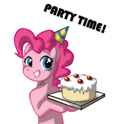 Size: 368x402 | Tagged: safe, artist:chiyoneun, derpibooru import, pinkie pie, earth pony, pony, cake, food, hat, image, party hat, png, simple background, smiling, solo, transparent background