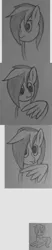 Size: 1040x4994 | Tagged: safe, artist:hopesome-way, deleted from derpibooru, derpibooru import, oc, oc:gleaming copse, unofficial characters only, pegasus, pony, bust, derpibooru exclusive, grooming, image, monochrome, png, preening, solo, traditional art