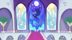 Size: 1920x1080 | Tagged: safe, derpibooru import, screencap, nightmare moon, princess celestia, alicorn, my little pony: pony life, spoiler:pony life s02e13, spoiler:pony life season 2, image, magical mare-story tour, png, stained glass, stained glass window