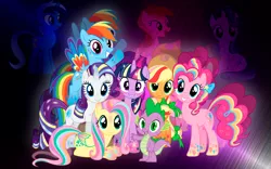 Size: 1920x1200 | Tagged: safe, artist:sunshine melody, derpibooru import, applejack, fluttershy, minuette, pinkie pie, rainbow dash, rarity, roseluck, spike, starlight glimmer, twilight sparkle, image, png, rainbow power, wallpaper