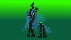 Size: 3264x1836 | Tagged: safe, artist:the double u, derpibooru import, queen chrysalis, changeling, changeling queen, bug horse, female, gradient background, image, jpeg, sinister smile, solo
