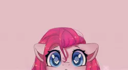 Size: 3500x1919 | Tagged: safe, alternate version, artist:reterica, derpibooru import, pinkie pie, earth pony, pony, colored pupils, cute, cuteamena, diapinkes, heart eyes, image, jpeg, looking at you, pink background, pinkamena diane pie, simple background, soon, wingding eyes