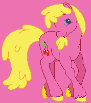 Size: 178x202 | Tagged: safe, artist:diamondbellefan25, artist:mommakip, derpibooru import, cherry berry, earth pony, pony, background pony, base used, close-up, female, g2, g4 to g2, generation leap, image, mare, pink background, png, simple background, smiling, unshorn fetlocks