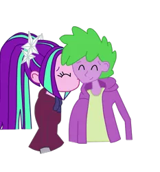 Size: 1577x1693 | Tagged: safe, derpibooru import, aria blaze, spike, equestria girls, ariaspike, clothes, crystal prep academy uniform, image, kiss on the cheek, kissing, png, school uniform, smiling, spike gets all the equestria girls