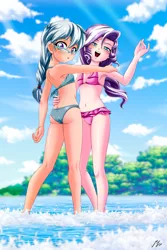 Size: 2618x3925 | Tagged: suggestive, artist:mauroz, banned from derpibooru, diamond tiara, silver spoon, human, equestria girls, bikini, child, clothes, female, females only, image, lolicon, png, swimsuit, underage, young