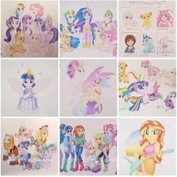 Size: 891x891 | Tagged: safe, artist:mmy_little_drawings, derpibooru import, alice the reindeer, applejack, aurora the reindeer, bori the reindeer, cozy glow, flash magnus, fluttershy, meadowbrook, mistmane, pinkie pie, princess ember, princess skystar, princess twilight 2.0, queen novo, rainbow dash, rarity, rockhoof, sci-twi, somnambula, spike, star swirl the bearded, sunset shimmer, twilight sparkle, twilight sparkle (alicorn), alicorn, deer, dragon, earth pony, elephant, human, pegasus, pony, reindeer, seapony (g4), unicorn, six fanarts, equestria girls, equestria girls series, holidays unwrapped, my little pony: the movie, rainbow rocks, the last problem, spoiler:eqg series (season 2), :d, antlers, beanie, big hero 6, boots, bracelet, clothes, cltohes, colored pencil drawing, coronation dress, crossed arms, crossover, crown, cure happy, dragoness, dress, dumbo, duo, earmuffs, eyelashes, female, filly, flying, freckles, gigachad spike, glasses, glitter force, glitter lucky, grin, guitar, hat, helmet, hiro hamada, hoof hold, hoof shoes, horn, humane five, humane seven, humane six, image, jewelry, jpeg, kneeling, looking at each other, male, mane seven, mane six, mare, mask, medal, musical instrument, necklace, obtrusive watermark, older, older applejack, older fluttershy, older mane seven, older mane six, older pinkie pie, older rainbow dash, older rarity, older spike, older twilight, one eye closed, open mouth, peytral, piggyback ride, pillars of equestria, presenting, rainbow power, raised hoof, regalia, second coronation dress, shoes, simba, simple background, skirt, sleeveless, smile precure, smiling, spread wings, stallion, the lion king, tiara, traditional art, two toned wings, underhoof, unshorn fetlocks, watermark, white background, winged spike, wings, wink, winter outfit