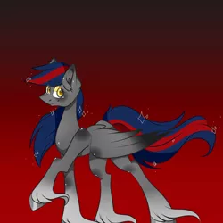 Size: 1080x1080 | Tagged: safe, artist:tessa_key_, derpibooru import, oc, unofficial characters only, pegasus, pony, ear fluff, eyelashes, female, gradient background, hoof fluff, hoof polish, image, jpeg, mare, pegasus oc, raised hoof, smiling, solo, wings