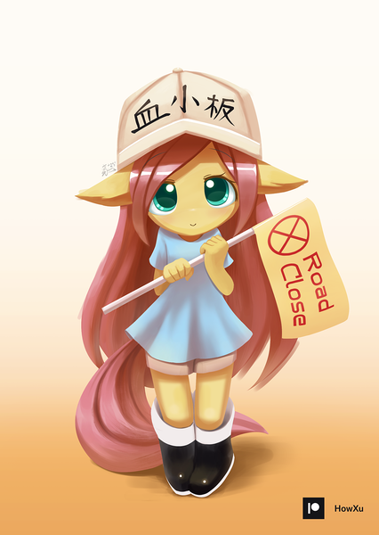 Size: 1000x1407 | Tagged: safe, artist:howxu, derpibooru import, fluttershy, anthro, anime, cells at work, cute, female, floppy ears, howxu is trying to murder us, image, looking at you, platelets, png, shyabetes, solo, weapons-grade cute