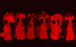 Size: 800x500 | Tagged: grimdark, artist:secretagentjonathan, derpibooru import, applejack, fluttershy, pinkie pie, rainbow dash, rarity, twilight sparkle, earth pony, pegasus, pony, unicorn, creepy, image, jpeg, mane six, nightmare fuel, red filter, scary, smiling, unicorn twilight, zalgo