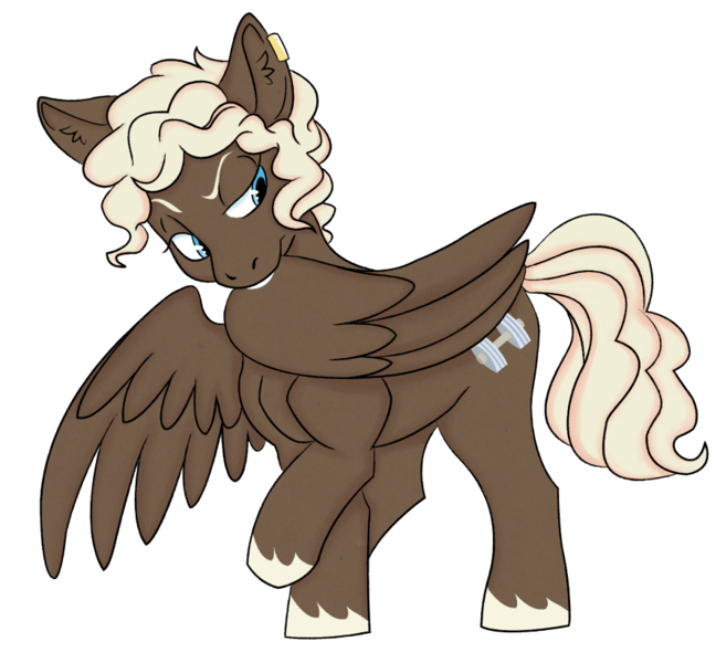 Size: 900x822 | Tagged: safe, artist:dbkit, derpibooru import, dumbbell, pegasus, barbell, ear piercing, female, grooming, image, piercing, png, preenhub, preening, rule 63