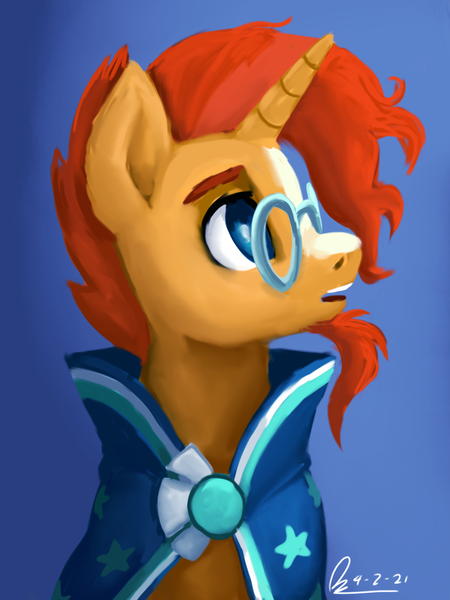 Size: 1536x2048 | Tagged: safe, artist:raphaeldavid, derpibooru import, sunburst, pony, unicorn, facial hair, glasses, image, looking at each other, open mouth, png, simple background, solo