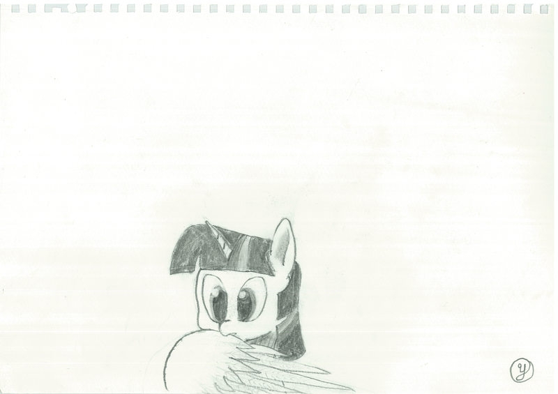 Size: 4492x3174 | Tagged: safe, artist:yutah123, derpibooru import, twilight sparkle, alicorn, bust, grooming, image, monochrome, png, preening, sketch, solo, traditional art, twilight sparkle (alicorn), updated image