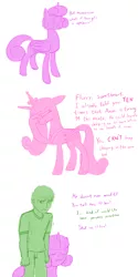 Size: 1536x3067 | Tagged: safe, artist:nonamenymous, derpibooru import, princess cadance, princess flurry heart, oc, oc:anon, alicorn, human, facehoof, image, older, older flurry heart, overprotective, png, siblings