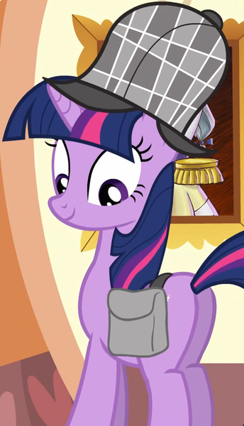 Size: 804x1401 | Tagged: safe, derpibooru import, screencap, twilight sparkle, pony, unicorn, mmmystery on the friendship express, butt, cropped, deerstalker, female, hat, image, mare, plot, png, sherlock sparkle, solo, twibutt, unicorn twilight