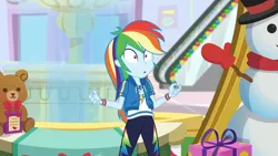 Size: 3410x1920 | Tagged: safe, derpibooru import, screencap, rainbow dash, equestria girls, equestria girls series, holidays unwrapped, spoiler:eqg series (season 2), :o, clothes, cutie mark, cutie mark on clothes, dashing through the mall, female, geode of super speed, hoodie, image, jewelry, jpeg, magical geodes, necklace, open mouth, rainbow dash is best facemaker, solo