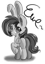 Size: 2600x3700 | Tagged: safe, artist:hisp, derpibooru import, oc, oc:eventide mist, bat pony, black and white, bunny ears, butt, female, grayscale, image, jpeg, monochrome, plot, simple background, solo, solo female