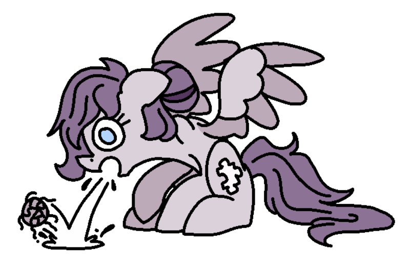 Size: 1365x899 | Tagged: safe, artist:skookz, derpibooru import, oc, oc:vylet, unofficial characters only, pegasus, pony, coughing, female, hairball, image, mare, png, simple background, sitting, solo, spread wings, transparent background, wings