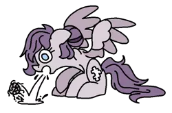 Size: 1365x899 | Tagged: safe, artist:skookz, derpibooru import, oc, oc:vylet, unofficial characters only, pegasus, pony, coughing, female, hairball, image, mare, png, simple background, sitting, solo, spread wings, transparent background, wings