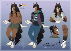 Size: 3660x2655 | Tagged: suggestive, artist:askbubblelee, derpibooru import, oc, oc:walter nutt, unofficial characters only, anthro, earth pony, pony, saddle arabian, unguligrade anthro, beard, blaze (coat marking), boxers, clothes, coffee cup, cup, digital art, earth pony oc, facial hair, hoers, image, male, male nipples, nipples, nudity, partial nudity, png, reference sheet, shirt, smiling, solo, solo male, stallion, tattoo, topless, underwear