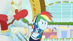 Size: 3410x1920 | Tagged: safe, derpibooru import, screencap, rainbow dash, equestria girls, equestria girls series, holidays unwrapped, spoiler:eqg series (season 2), clothes, cutie mark, cutie mark on clothes, dashing through the mall, faic, female, geode of super speed, hoodie, image, jewelry, jpeg, magical geodes, necklace, rainbow dash is best facemaker, smiling, solo