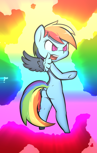 Size: 738x1167 | Tagged: safe, artist:afkregen, derpibooru import, rainbow dash, anthro, pegasus, semi-anthro, unguligrade anthro, anatomically incorrect, ass, butt, digital art, female, image, incorrect leg anatomy, open mouth, png, rainbutt dash, solo, spread wings, tail, thighs, wings