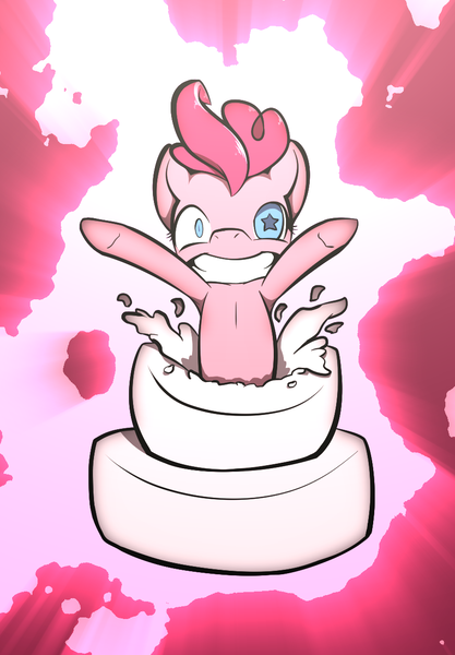 Size: 858x1236 | Tagged: safe, artist:afkregen, derpibooru import, pinkie pie, anthro, earth pony, semi-anthro, unguligrade anthro, cake, digital art, female, food, image, looking at you, png, solo, surprised, tail, teeth, thighs