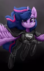 Size: 1600x2560 | Tagged: safe, artist:raphaeldavid, derpibooru import, twilight sparkle, twilight sparkle (alicorn), alicorn, pony, dc comics, dc extended universe, image, looking at you, png, smiling, solo, superman, zack snyder's justice league