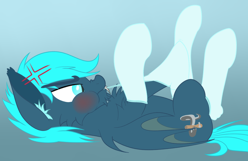 Size: 2728x1770 | Tagged: safe, artist:justapone, derpibooru import, oc, oc:guttatus, bat pony, pony, angry, bat pony oc, bat wings, biting, clothes, colored, colored lineart, ear fluff, frown, image, lineart, lying down, mouth hold, on back, png, pulling, pulling clothes, scrunchy face, simple background, socks, solo, teeth, unshorn fetlocks, wings