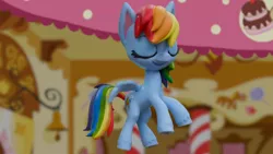 Size: 1920x1080 | Tagged: safe, derpibooru import, screencap, rainbow dash, pony, cake off, my little pony: stop motion short, eyes closed, image, png, smiling, solo, stop motion