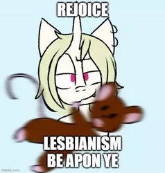 Size: 500x525 | Tagged: safe, artist:leola-kittycorn, derpibooru import, oc, oc:sardonic ardor, rat, caption, image, image macro, impact font, implied lesbian, jpeg, looking at you, meme, motion blur, ponified meme, ponysona, smiling, smirk, smug, talking to viewer, text