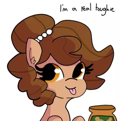 Size: 3000x3000 | Tagged: safe, artist:tjpones, derpibooru import, oc, oc:brownie bun, unofficial characters only, earth pony, pony, food, image, looking at you, peanut butter, png, raspberry, smiling, solo, tongue out