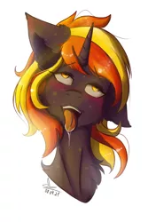 Size: 1096x1638 | Tagged: suggestive, artist:yuris, derpibooru import, oc, oc:java, unofficial characters only, pony, unicorn, ahegao, drool, eyeroll, female, image, open mouth, png, solo, tongue out, tongue play, yellow eyes