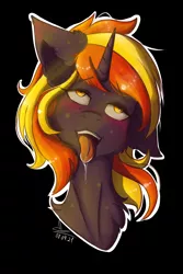 Size: 1096x1638 | Tagged: suggestive, artist:yuris, derpibooru import, oc, oc:java, unofficial characters only, pony, unicorn, ahegao, drool, eyeroll, female, image, open mouth, png, solo, tongue out, tongue play, yellow eyes