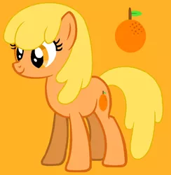 Size: 894x915 | Tagged: safe, artist:diamondbellefan25, artist:hiivelee, derpibooru import, oc, oc:orange blossom, earth pony, pony, base used, cutie mark, female, food, fruit, image, mare, orange, orange background, png, simple background