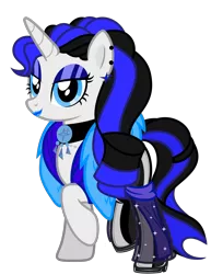 Size: 2955x3835 | Tagged: safe, artist:severity-gray, derpibooru import, oc, oc:coldlight bluestar, unofficial characters only, pony, unicorn, alternate hairstyle, bedroom eyes, choker, clothes, collar, dress, eyeshadow, feather boa, female, gala dress, high heels, image, jewelry, latex, latex boots, lipstick, makeup, mare, necklace, platform heels, png, shoes, simple background, solo, transparent background