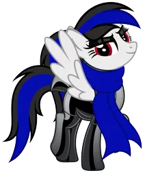 Size: 4441x5237 | Tagged: safe, alternate version, artist:severity-gray, derpibooru import, oc, oc:labys, unofficial characters only, pegasus, pony, clothes, eyeshadow, female, gloves, image, latex, latex gloves, latex socks, latex suit, looking at you, makeup, mare, png, ponytail, scarf, simple background, socks, solo, suit, tail wrap, transparent background, walking