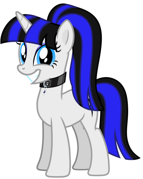 Size: 3070x3835 | Tagged: safe, artist:severity-gray, derpibooru import, oc, oc:coldlight bluestar, unofficial characters only, pony, unicorn, alternate hairstyle, collar, cutie mark, cutie mark accessory, cutie mark collar, female, grin, image, looking at you, mare, png, ponytail, simple background, smiley face, smiling, smiling at you, transparent background, wide smile