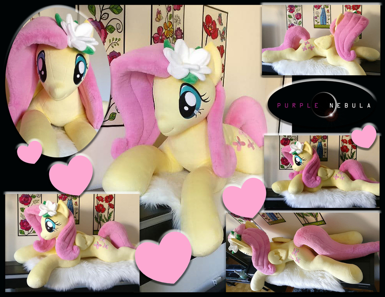 Size: 1280x990 | Tagged: safe, artist:purplenebulastudios, derpibooru import, fluttershy, pony, image, irl, jpeg, life size, lying down, photo, plushie, prone, solo