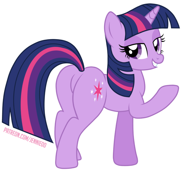 Size: 1200x1127 | Tagged: suggestive, alternate version, artist:jennieoo, derpibooru import, twilight sparkle, pony, unicorn, bedroom eyes, butt, featureless crotch, image, looking at you, png, simple background, smiling, smiling at you, solo, transparent background, vector