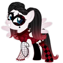 Size: 2156x2168 | Tagged: safe, artist:aurorakaufmann, derpibooru import, oc, oc:giggle glider, unofficial characters only, pegasus, pony, clothes, corset, female, fishnets, grin, image, jester, mare, mask, png, raised hoof, simple background, smiling, socks, solo, stockings, tattoo, thigh highs, transparent background