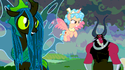 Size: 1280x720 | Tagged: safe, derpibooru import, edit, edited screencap, screencap, cozy glow, lord tirek, queen chrysalis, alicorn, centaur, changeling, changeling queen, pony, robot, the ending of the end, alicornified, animated, autobot, charge, cozycorn, crossover, drift (autobot), female, filly, gif, grimlock, image, male, race swap, sideswipe, strongarm, transformers, transformers robots in disguise (2015), windblade