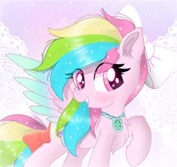 Size: 1161x1100 | Tagged: safe, artist:jadebreeze115, derpibooru import, oc, oc:star aura, pegasus, pony, adorkable, blushing, bow, cherry blossoms, chest fluff, colored wings, cute, dork, ear fluff, ethereal mane, ethereal tail, ethereal wings, flower, flower blossom, gradient wings, image, jewelry, multicolored hair, necklace, pink eyes, png, smiling, solo, spread wings, tail bow, wingding eyes, wings