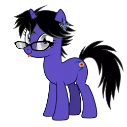 Size: 1000x1000 | Tagged: safe, artist:lyonic, derpibooru import, oc, oc:celestial umbra, unofficial characters only, pony, unicorn, bayonetta 2, female, glasses, horn, image, png, simple background, tongue out, transparent background, unicorn oc, vector